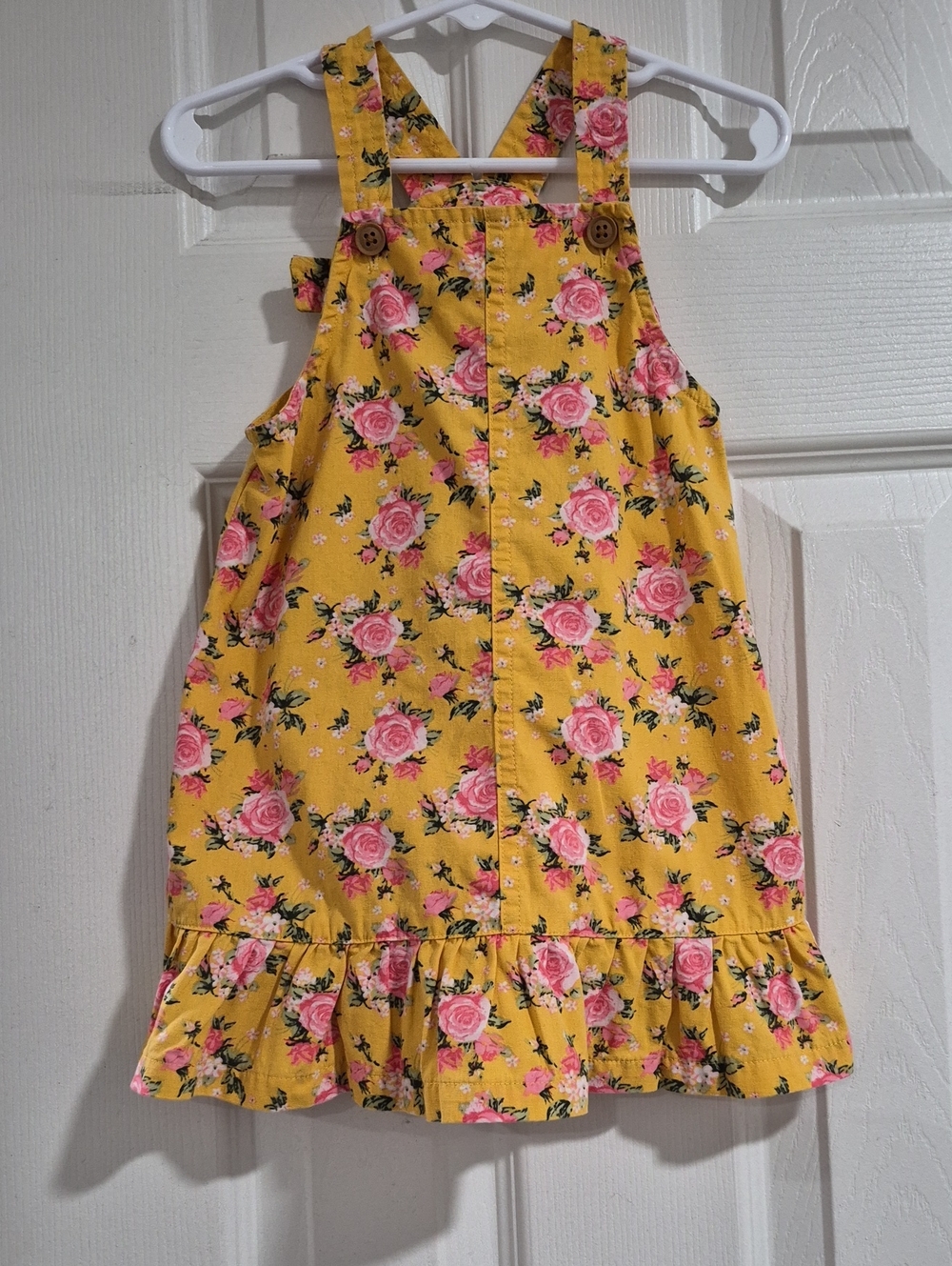 Girls' Yellow Floral Pinafore Dress with Ruffle Hem - Kids Casual